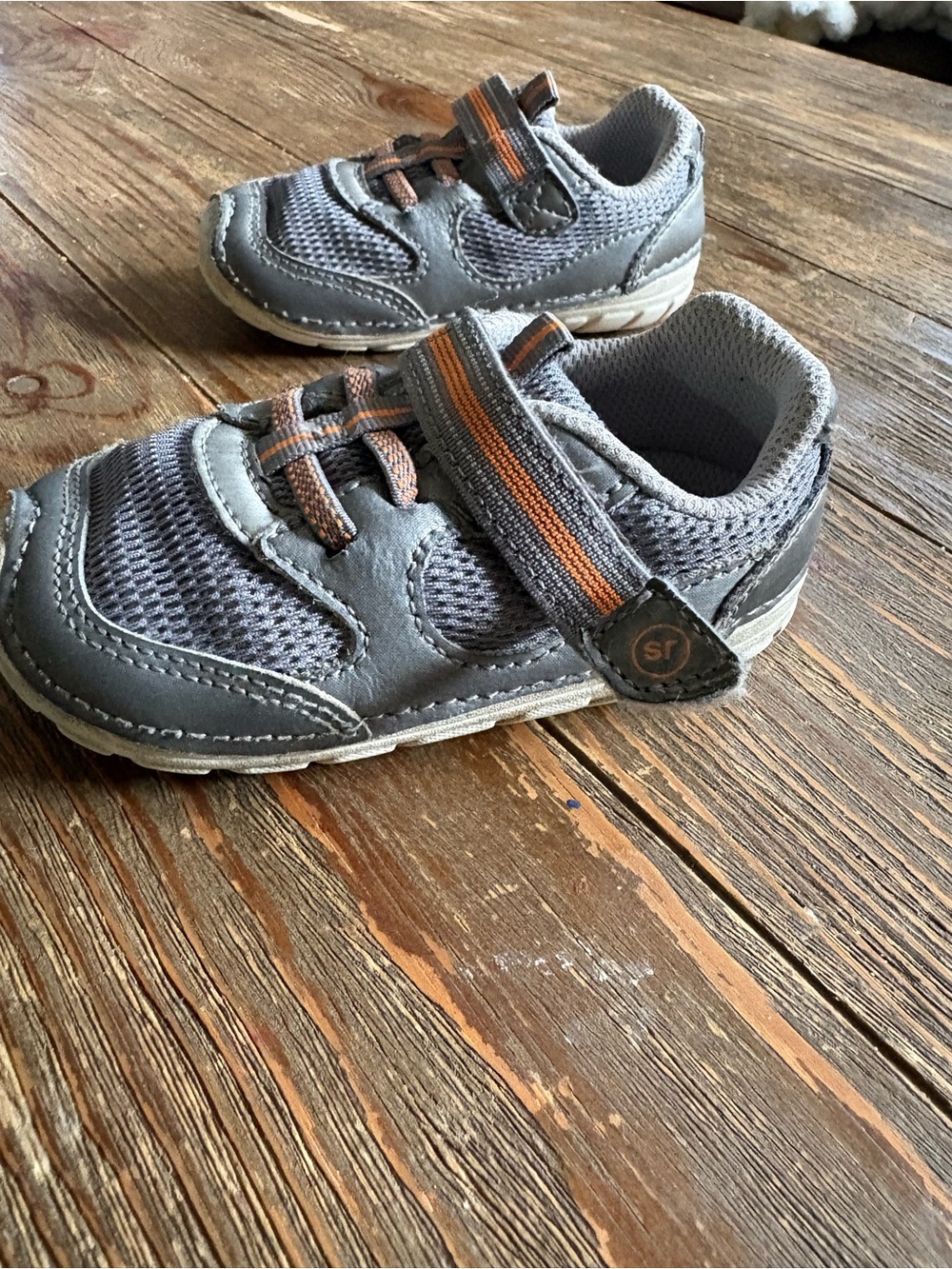 Stride Rite Gray Sneakers with Orange Stripes - Kids